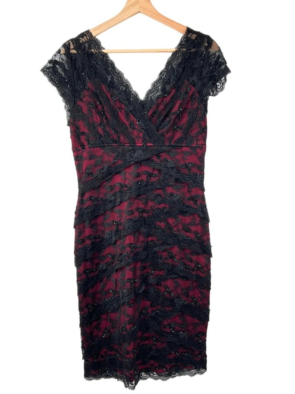 Marina Lace Beaded Form Fitting Midi Dress